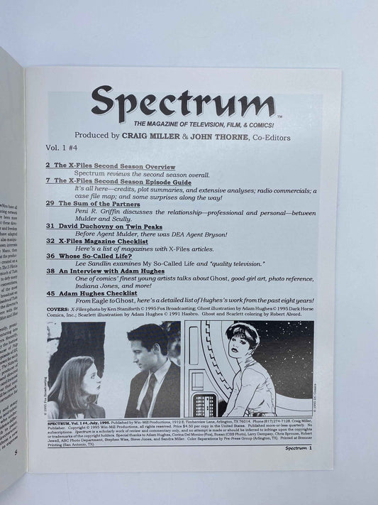 Spectrum The Magazine of Television Film & Comics Volume 1 #4 July 1995 The X-Files, Spectrum Magazine Jillian Anderson David Duchovny Cover