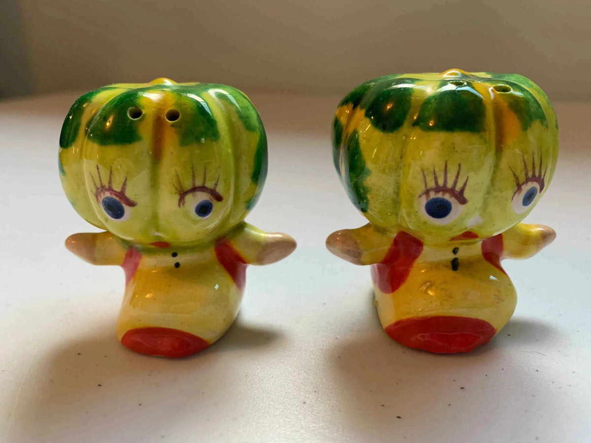 Vintage Anthropomorphic Pumpkin Salt & Pepper Shakers, Vintage Squash Salt and Pepper Shaker, Squash Salt and Pepper Shakers, Pumpkin Shaker