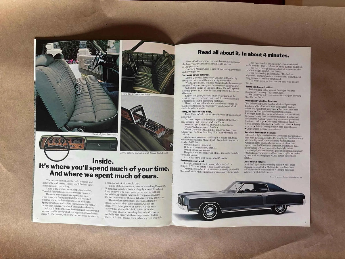 1972 Monte Carlo Chevrolet Brochure, 1972 Monte Carlo Chevrolet Dealer Brochure, Monte Carlo Hardtop Coupe Brochure, 72 Monte Carlo 2 Door