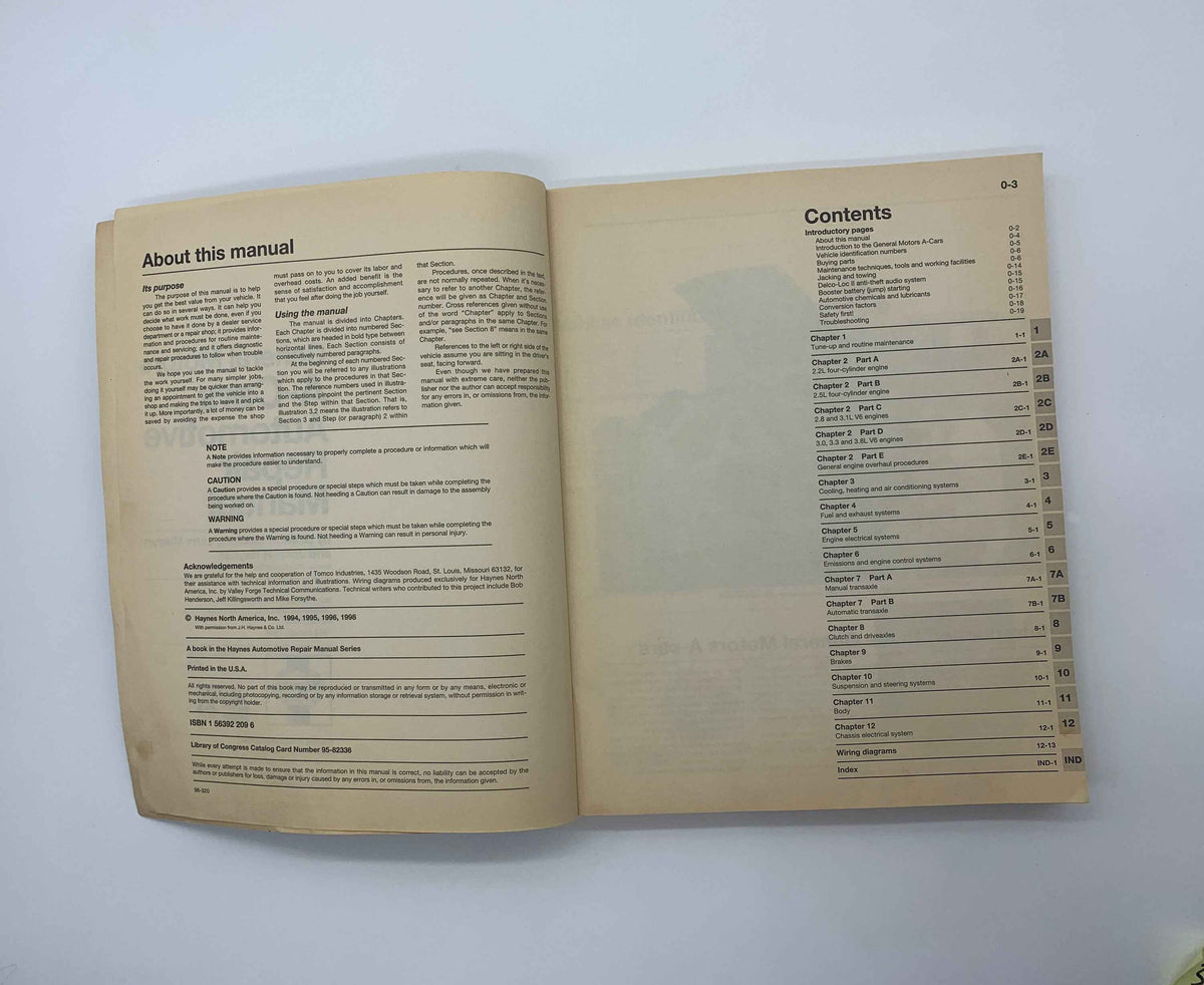 Vintage Haynes Repair Manual, General Motors 1982 to 1996 Based on a Complete tear down and rebuild, Haynes GM Manual, General Motors Manual