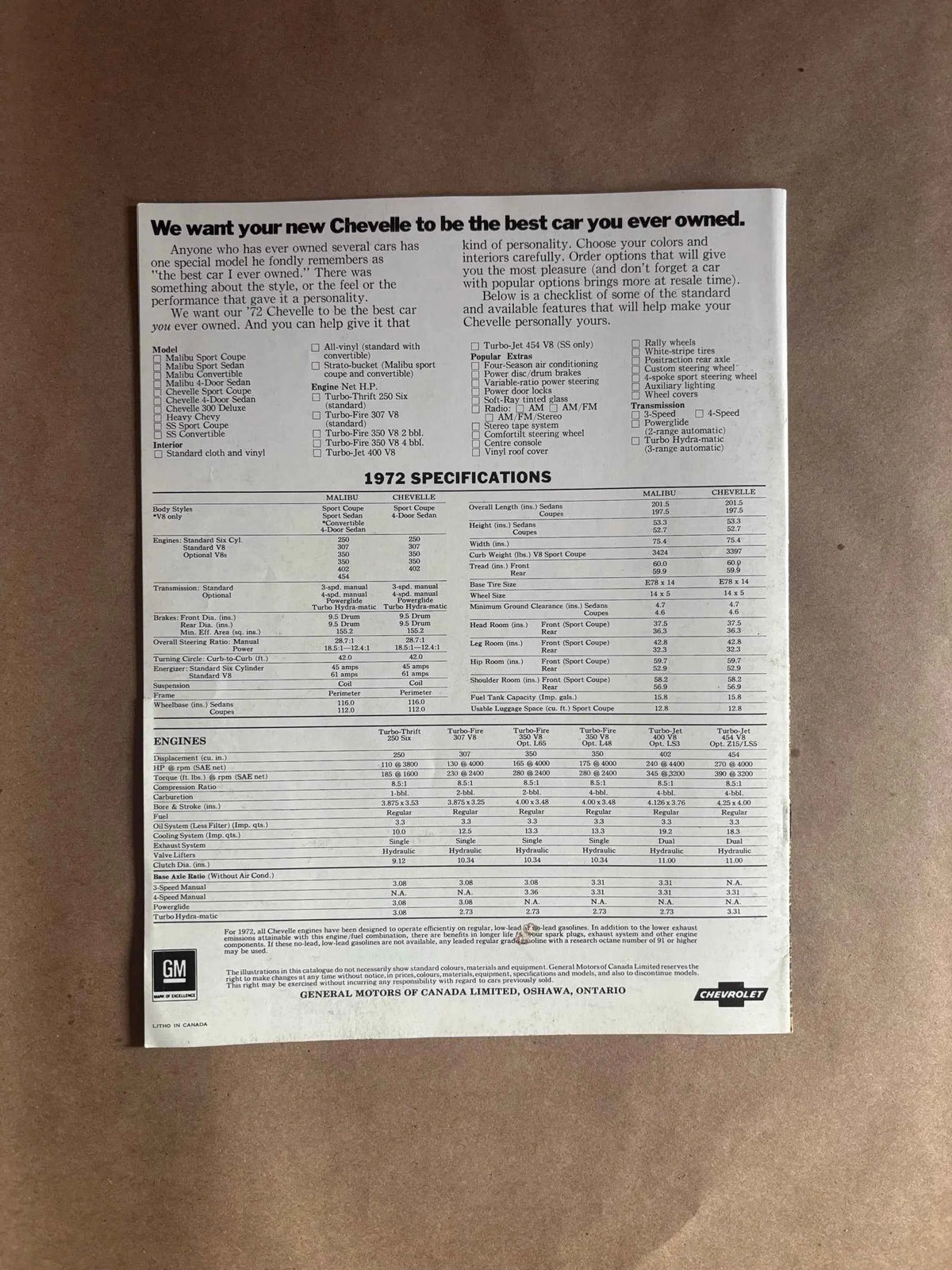 1972 Chevelle Brochure, General Motors Dealership Brochure, 1972 Chevrolet Chevelle Malibu, 300 Deluxe, Heavy Chevy, SS, Brochure, 1972 Nova