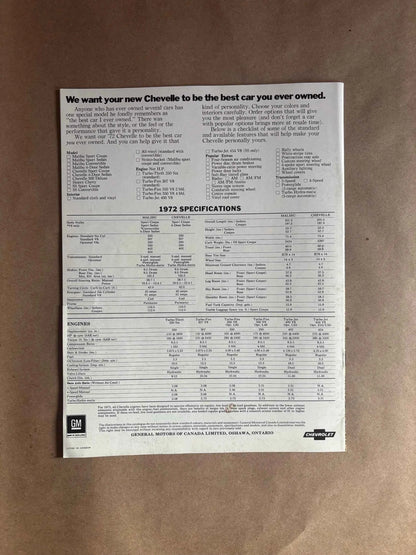 1972 Chevelle Brochure, General Motors Dealership Brochure, 1972 Chevrolet Chevelle Malibu, 300 Deluxe, Heavy Chevy, SS, Brochure, 1972 Nova