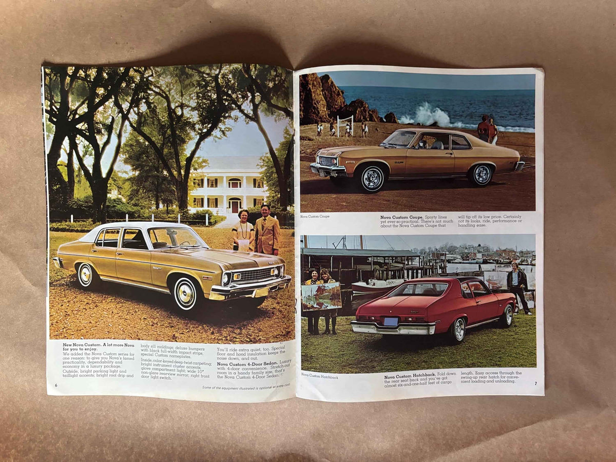 1973 Nova Brochure, Chevrolet Nova 1973 Dealership Brochure, 1973 Chevrolet Nova Custom Coupe Brochure, 1973 Nova Hatchback Coupe Brochure