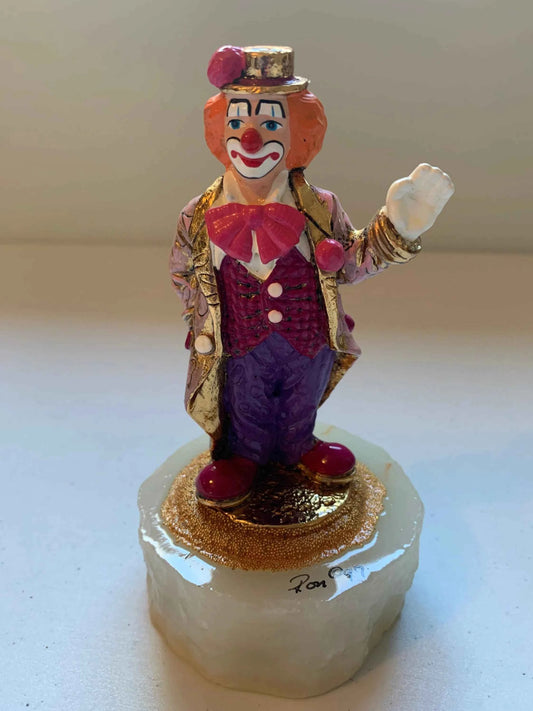 Vintage Ron Lee Hey There Hobo Clown 1997, Orange Haired Hobo Clown in Gold Purple Coat, Hobo Clown Figurine, Ron Lee Clown Waving, Ron Lee