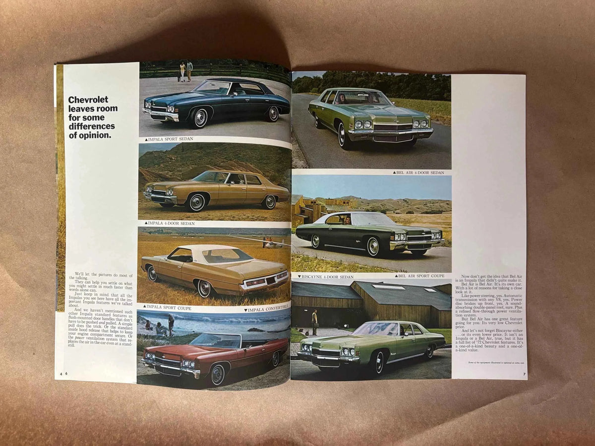 Vintage 1972 Chevrolet Caprice/Impala/Bel Air/Biscayne Car Brochure, Chevrolet GM Canada 1972 Caprice Classic Brochure, 1972 Chevy Impala