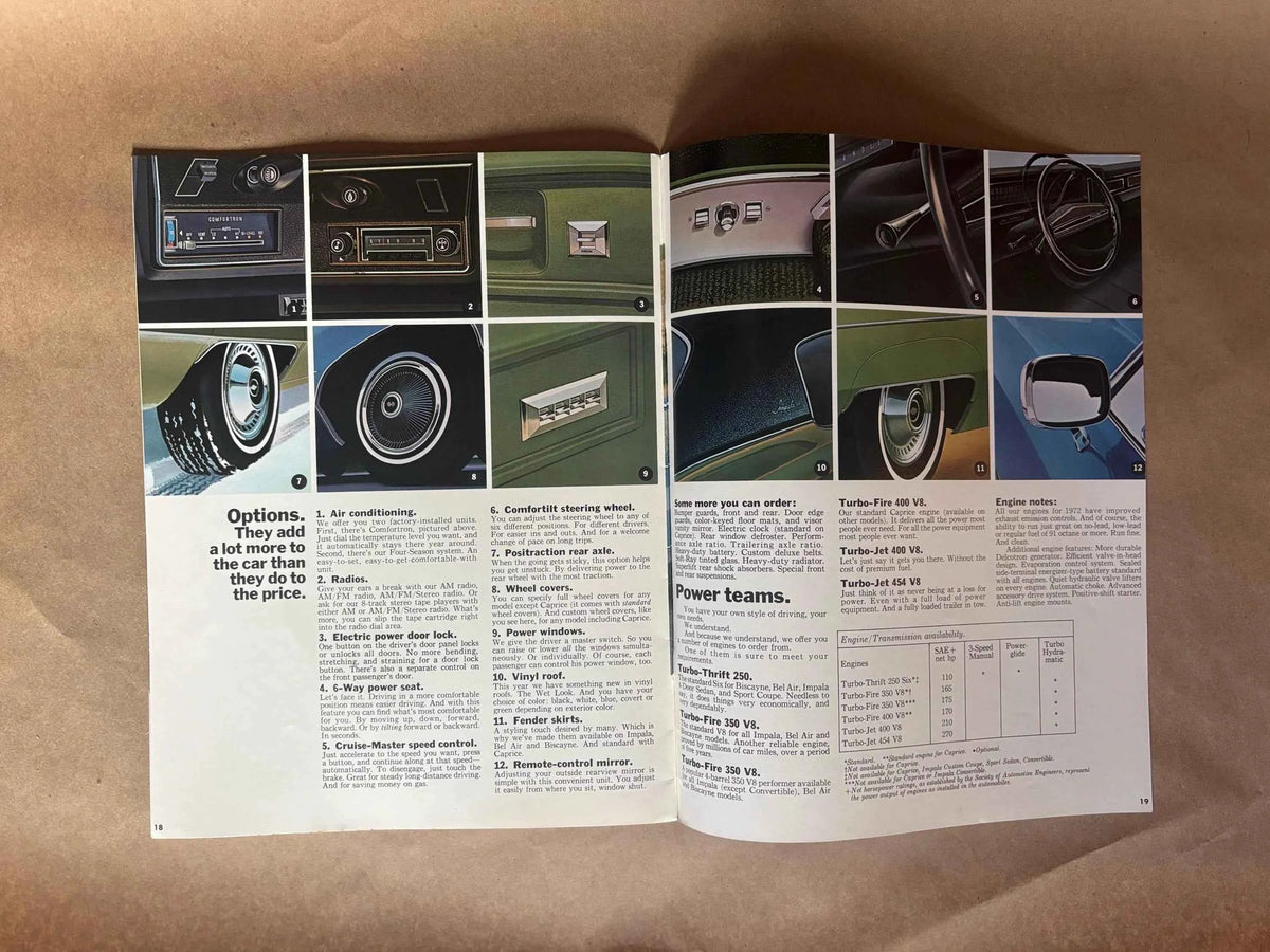 Vintage 1972 Chevrolet Caprice/Impala/Bel Air/Biscayne Car Brochure, Chevrolet GM Canada 1972 Caprice Classic Brochure, 1972 Chevy Impala