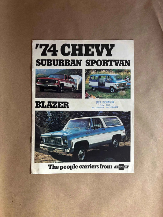 1974 Chevy Suburban Sportvan, Blazer Brochure, Vintage Blazer 4WD Brochure, 1974 Chevrolet Suburban Sales Brochure, 74 Chevy Sportvan Brochure