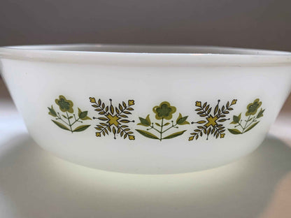 Vintage Fire King Meadow Green Flower Pattern Set of 2 Casserole Dishes, 1.5 Quart Anchor Hocking Casserole Dish, Vintage Milk Glass Bakers