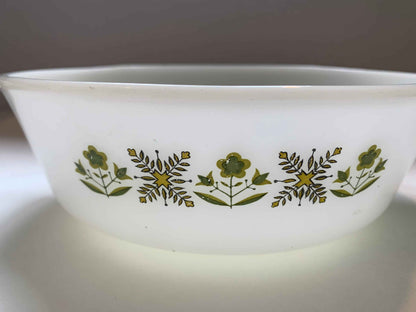 Vintage Fire King Meadow Green Flower Pattern Set of 2 Casserole Dishes, 1.5 Quart Anchor Hocking Casserole Dish, Vintage Milk Glass Bakers