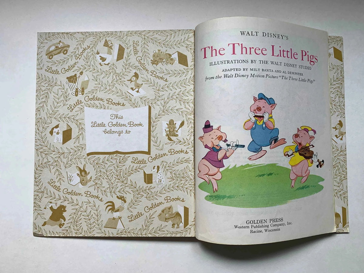 Vintage Walt Disneys Three Little Pigs Golden Book 1953, 106-33 Walt Disney’s The Three Little Pigs, Vintage The 3 Little Pigs Golden Book