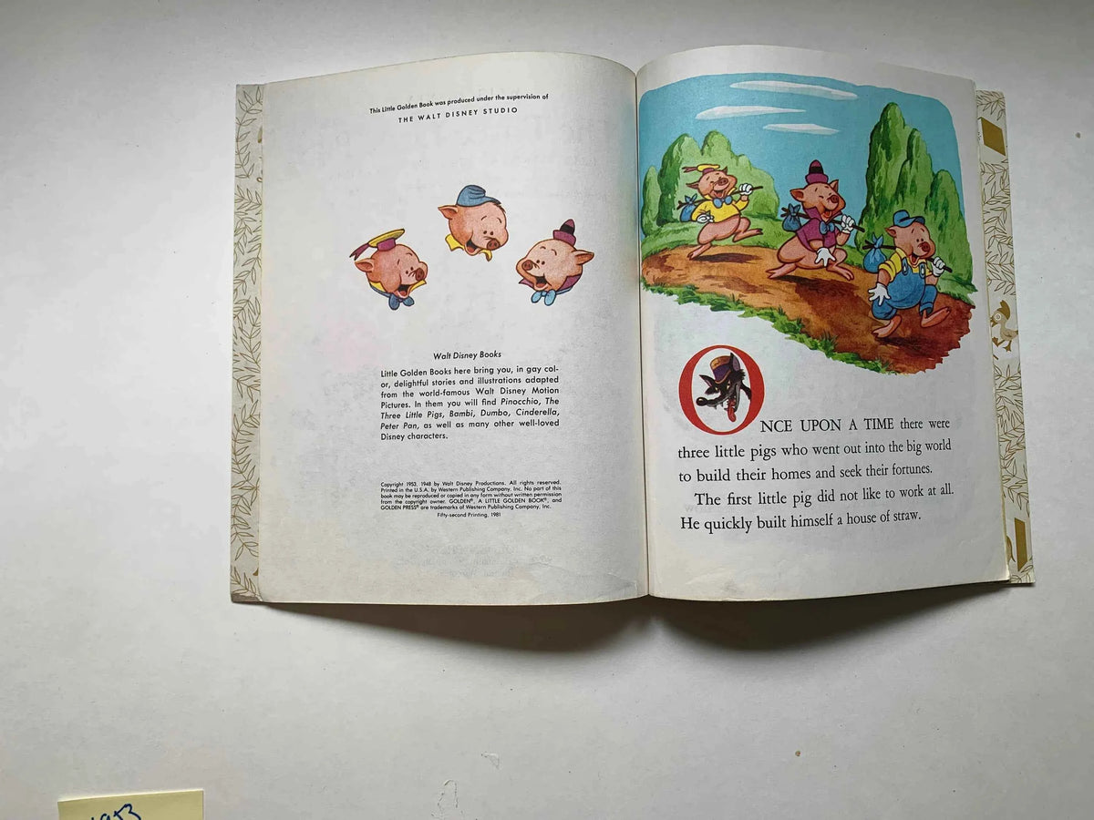 Vintage Walt Disneys Three Little Pigs Golden Book 1953, 106-33 Walt Disney’s The Three Little Pigs, Vintage The 3 Little Pigs Golden Book