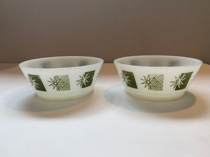 Vintage Fire King Anchor Hocking Cereal Bowls, Meadow Green Stars and Rectangles Pattern, Snowflake and Rectangle Pattern, Christmas Bowls