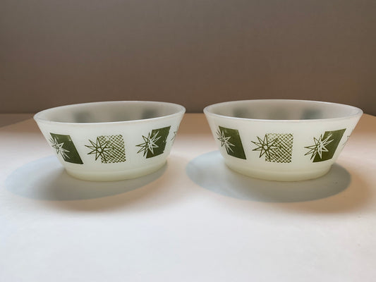 Vintage Fire King Anchor Hocking Cereal Bowls, Meadow Green Stars and Rectangles Pattern, Snowflake and Rectangle Pattern, Christmas Bowls