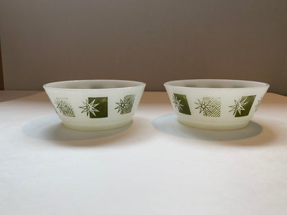 Vintage Fire King Anchor Hocking Cereal Bowls, Meadow Green Stars and Rectangles Pattern, Snowflake and Rectangle Pattern, Christmas Bowls