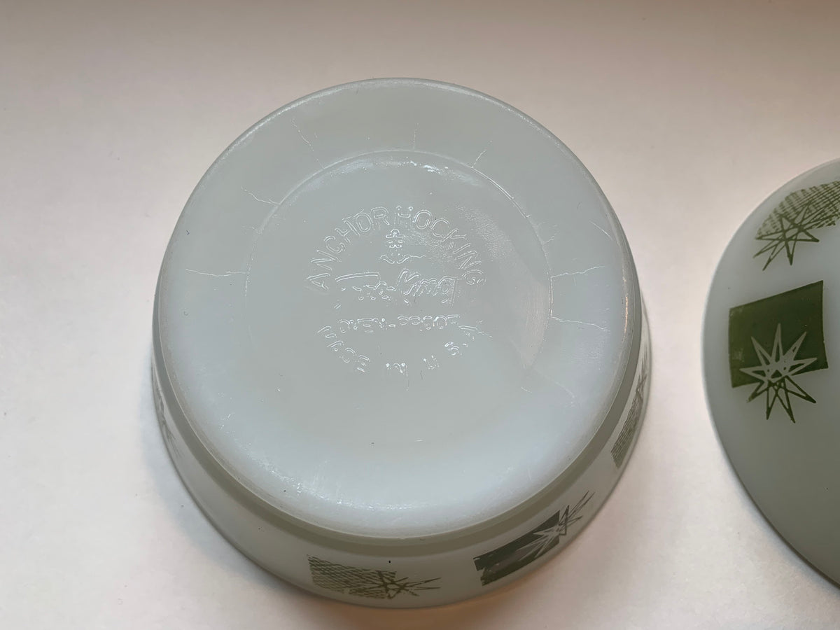 Vintage Fire King Anchor Hocking Cereal Bowls, Meadow Green Stars and Rectangles Pattern, Snowflake and Rectangle Pattern, Christmas Bowls