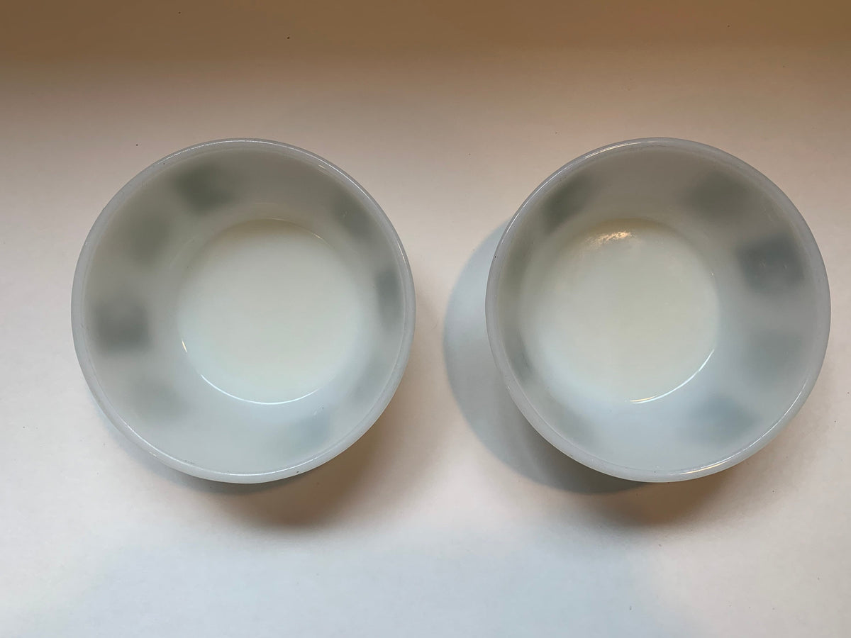 Vintage Fire King Anchor Hocking Cereal Bowls, Meadow Green Stars and Rectangles Pattern, Snowflake and Rectangle Pattern, Christmas Bowls