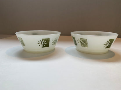 Vintage Fire King Anchor Hocking Cereal Bowls, Meadow Green Stars and Rectangles Pattern, Snowflake and Rectangle Pattern, Christmas Bowls