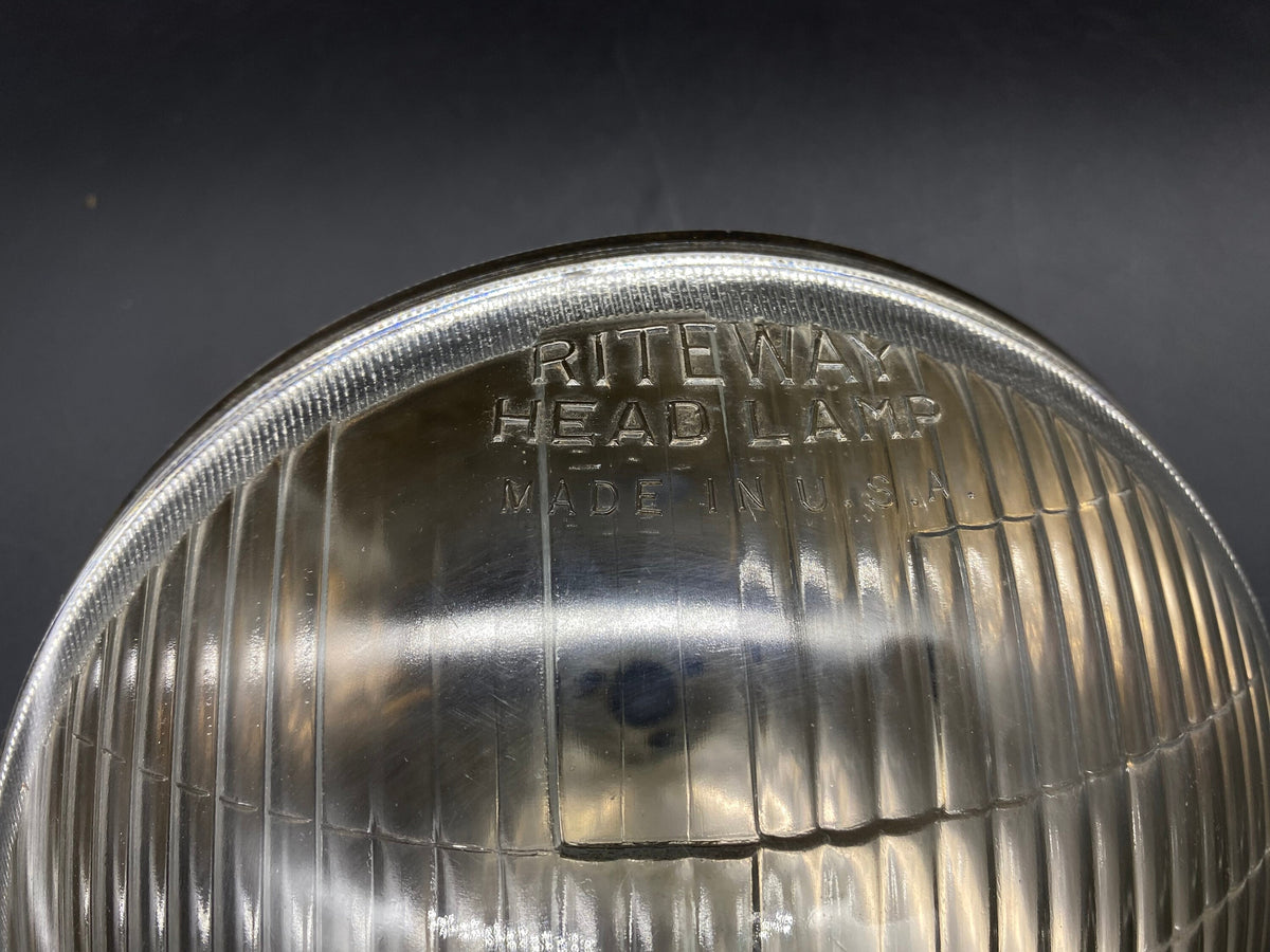 1930s Riteway HeadLamp #3644 The Cocoran-Brown Lamp Co, Glass Riteway Headlamp with Metal Casing, Rare Riteway Headlamp Glass with Casing