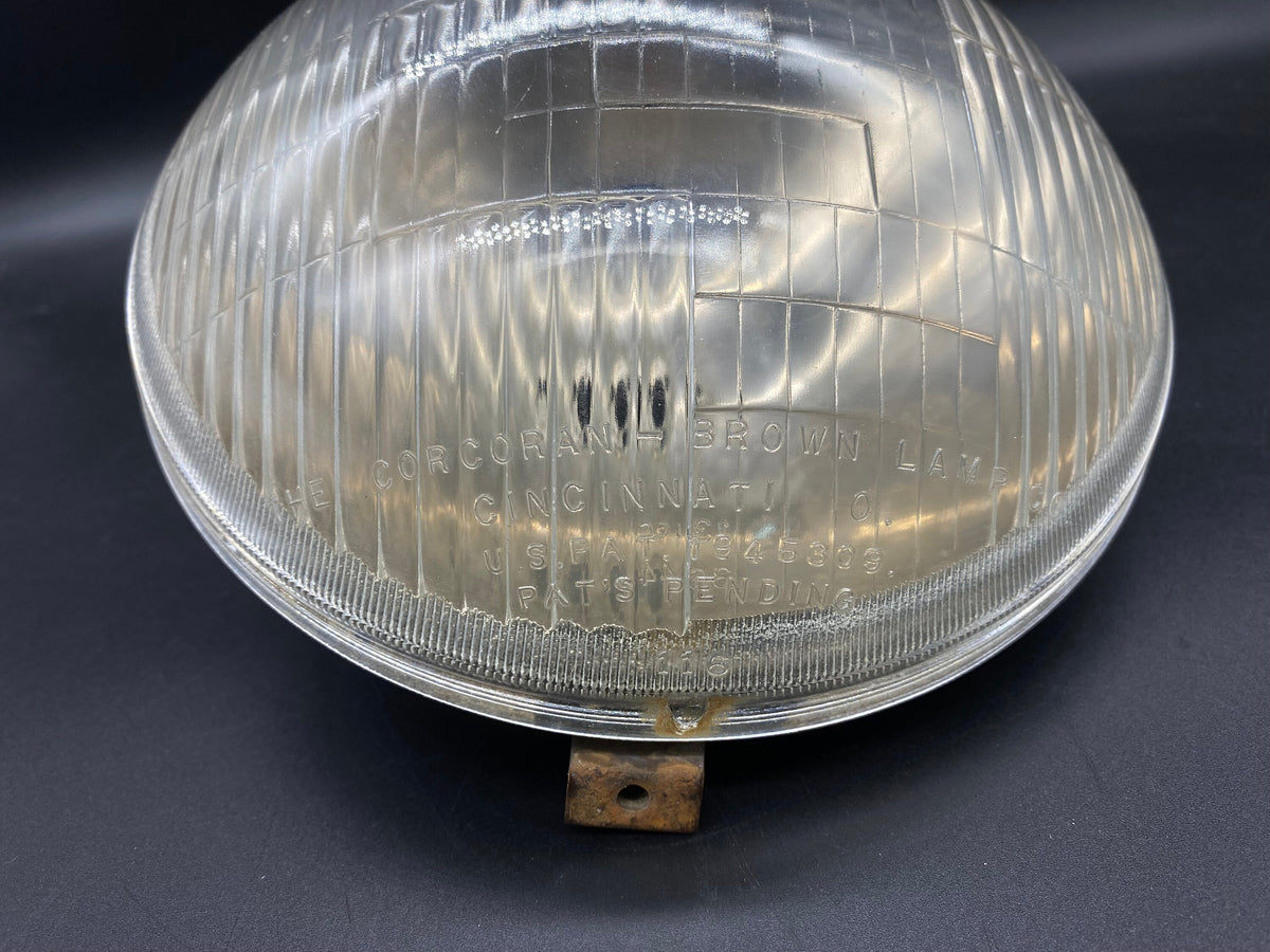 1930s Riteway HeadLamp #3644 The Cocoran-Brown Lamp Co, Glass Riteway Headlamp with Metal Casing, Rare Riteway Headlamp Glass with Casing