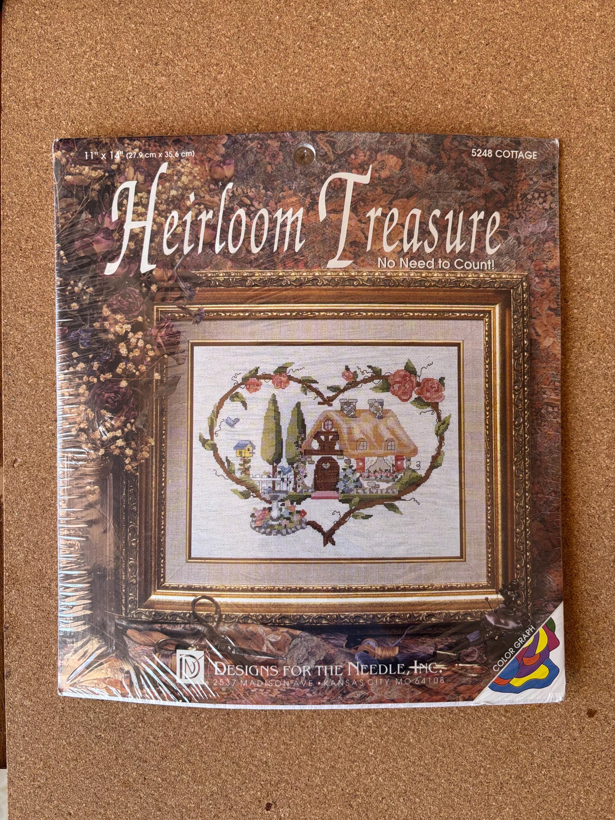 Heirloom Treasures 5248 Cottage Cross Stitch Kit, 1992 Hidden Treasure No Need to Count Cross Stitch Kit, 5248 Cottage Hidden Treasure Kit