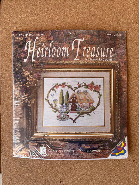 Heirloom Treasures 5248 Cottage Cross Stitch Kit, 1992 Hidden Treasure No Need to Count Cross Stitch Kit, 5248 Cottage Hidden Treasure Kit