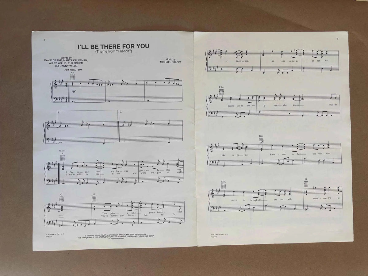 1994 I’ll Be There For You Theme From FRIENDS Sheet Music, Original Sheet Music Edition I’ll Be There For You by The Rembrandts Friends