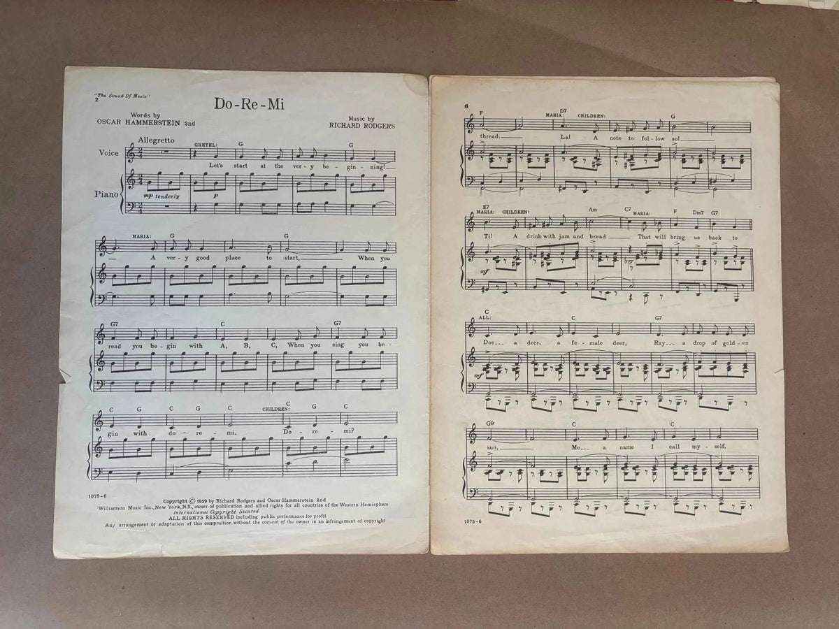 Vintage Do-Re-Mi Sheet Music from The Sound of Music by Rodgers and Hammerstein, Julie Andrews, 1959 Do-Re-Mi Sheet Music, Sound of Music