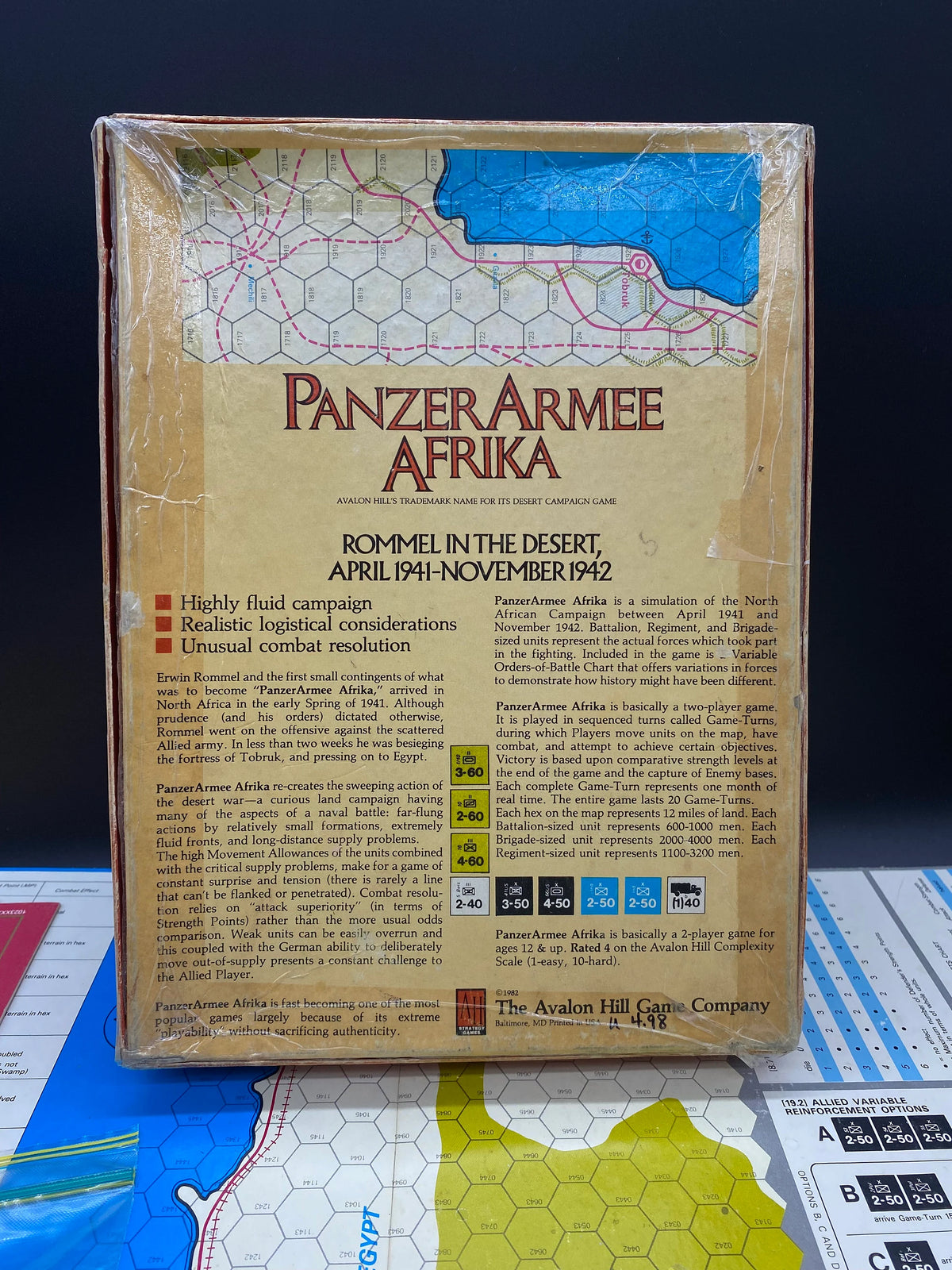Vintage Panzer Armee Afrika Rommel In The Desert April 1941 - November 1942, Avalon Hills Game Desert Campaign Game Panzer Armee Afrika 1981