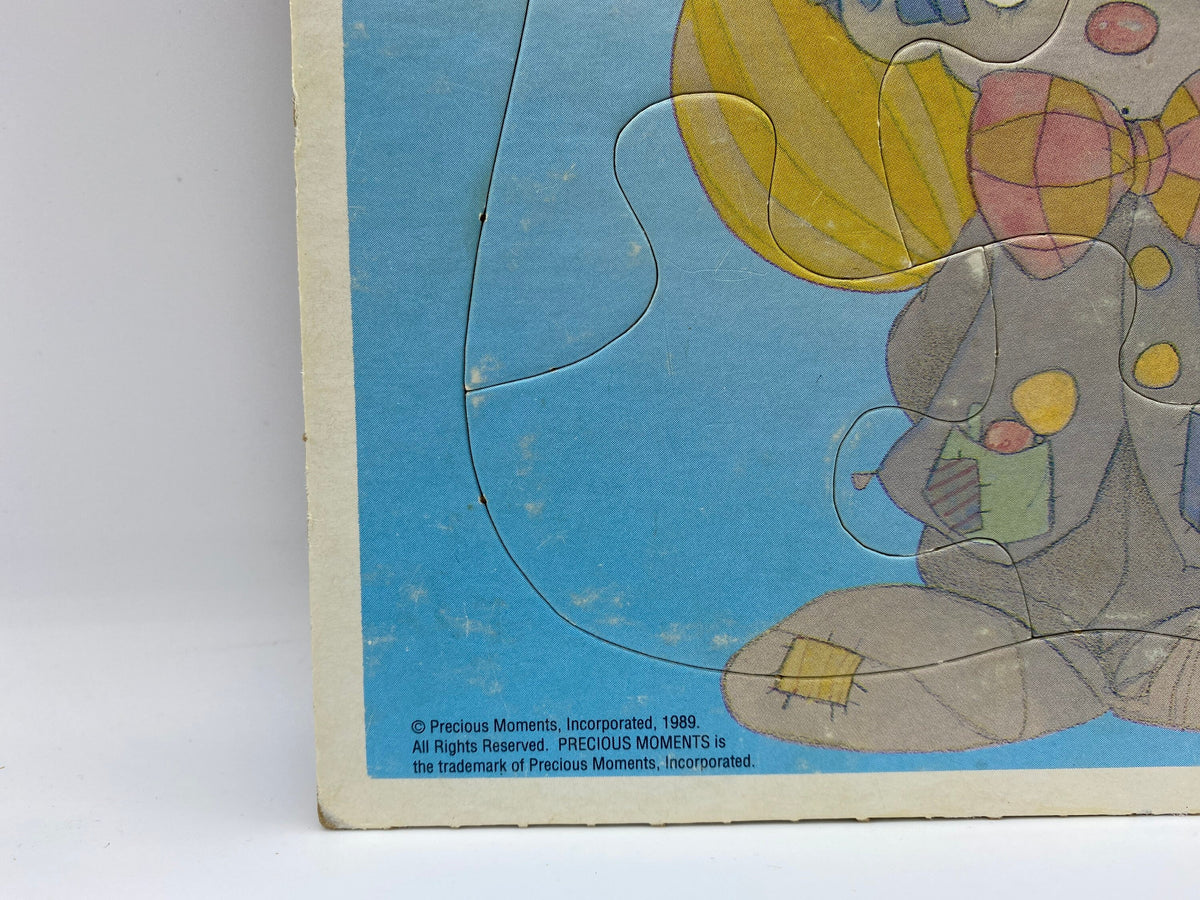 Vintage Precious Moments Frame Tray Puzzle, Golden Frame Tray Puzzle Precious Moments, 1989 Precious Moments Clown with Balloons Puzzle