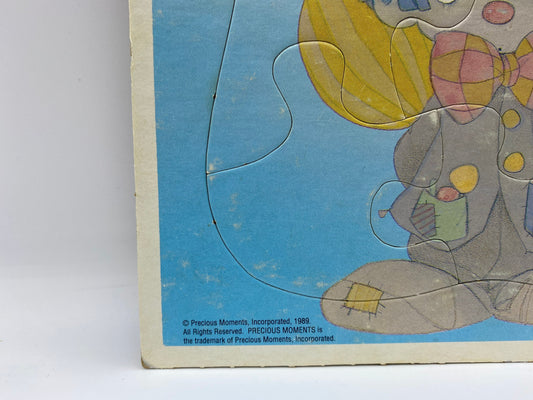 Vintage Precious Moments Frame Tray Puzzle, Golden Frame Tray Puzzle Precious Moments, 1989 Precious Moments Clown with Balloons Puzzle