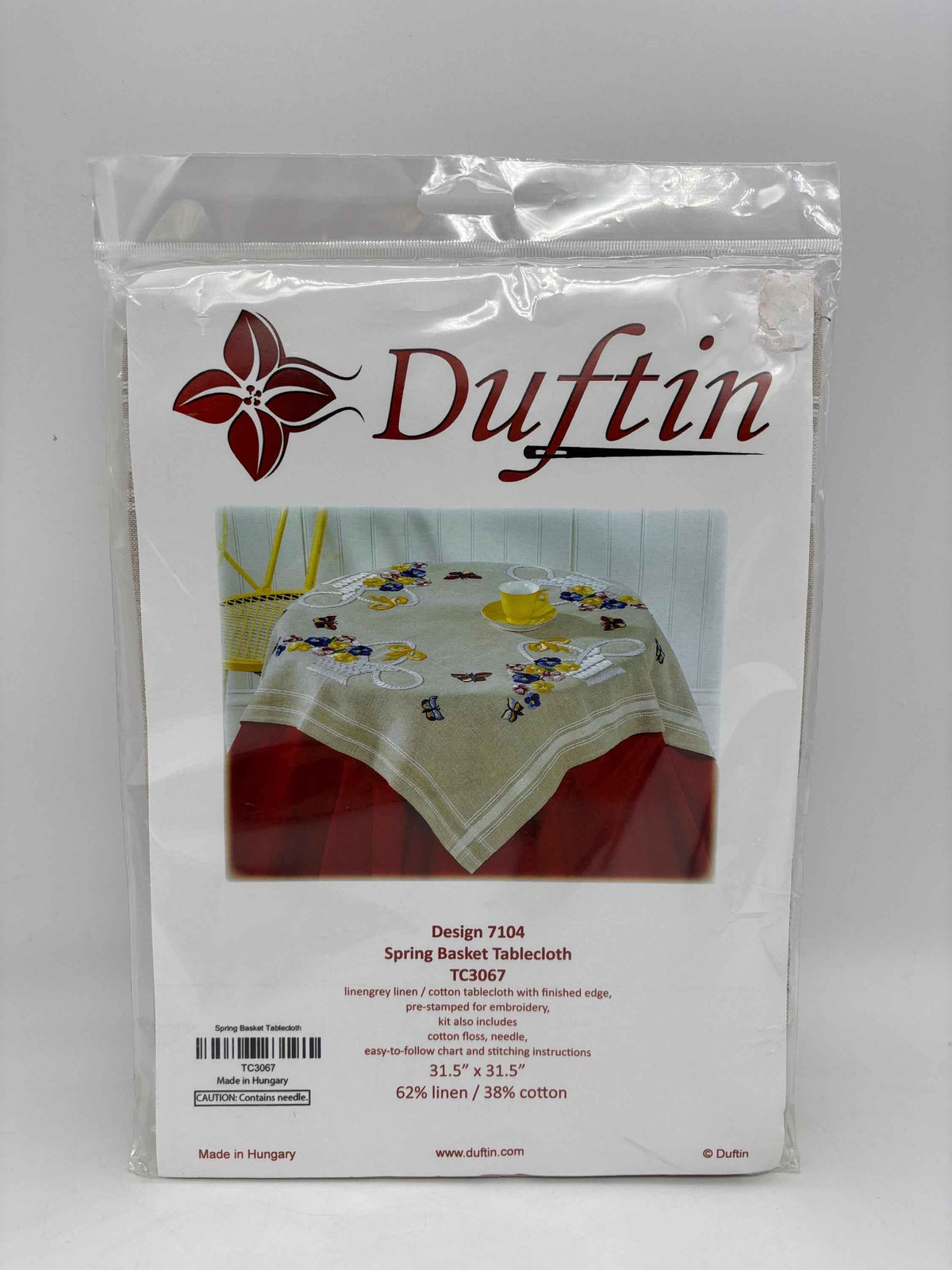 Vintage Duftin Spring Basket Tablecloth Kit, Design 7104, 31.5”x31.5”, Embroidery Tablecloth, Cross Stitch Table Cloth, Duftin Table Cloth