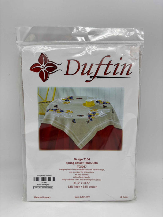 Vintage Duftin Spring Basket Tablecloth Kit, Design 7104, 31.5”x31.5”, Embroidery Tablecloth, Cross Stitch Table Cloth, Duftin Table Cloth