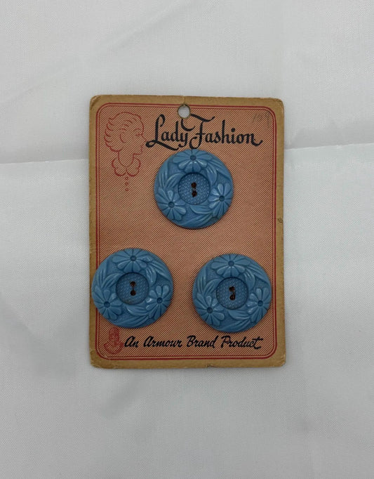 Vintage Lady Fashion Armour Brand 3 Cornflower Blue Flower Buttons 2.8cm, Rare NOS Blue Flower Plastic Buttons Lady Fashion by Armour Brand