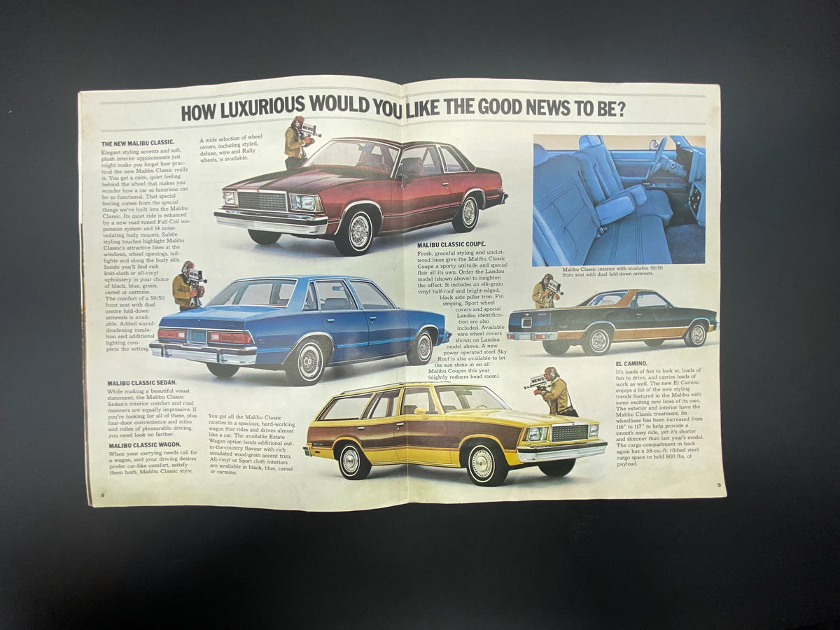 Vintage 1978 The New-Size Malibu From Chevrolet Car Brochure, Chevrolet GM Canada 1978 Malibu Brochure, 1978 El Camino Chevrolet Brochure