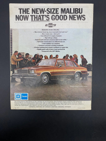 Vintage 1978 The New-Size Malibu From Chevrolet Car Brochure, Chevrolet GM Canada 1978 Malibu Brochure, 1978 El Camino Chevrolet Brochure