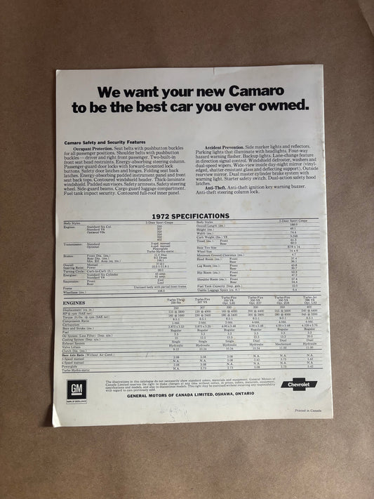 1972 Camaro Sport Coupe/Rally Sport/SS/Z28 Dealership Brochure