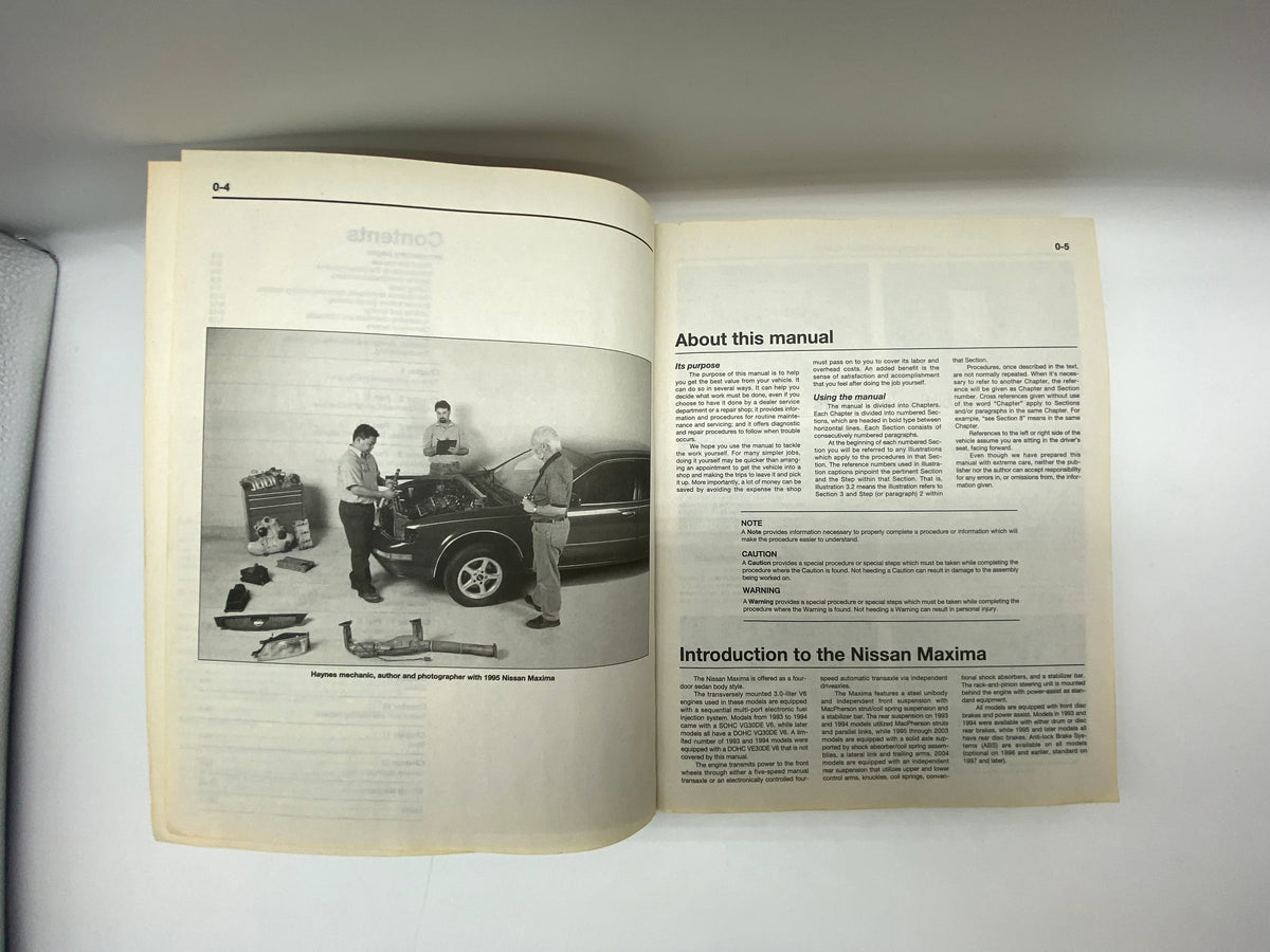 Haynes Repair Manual Nissan Maxima 1994 thru 2004, Based on a Complete tear down and rebuild, Haynes Nissan Manual, Haynes Maxima Manual