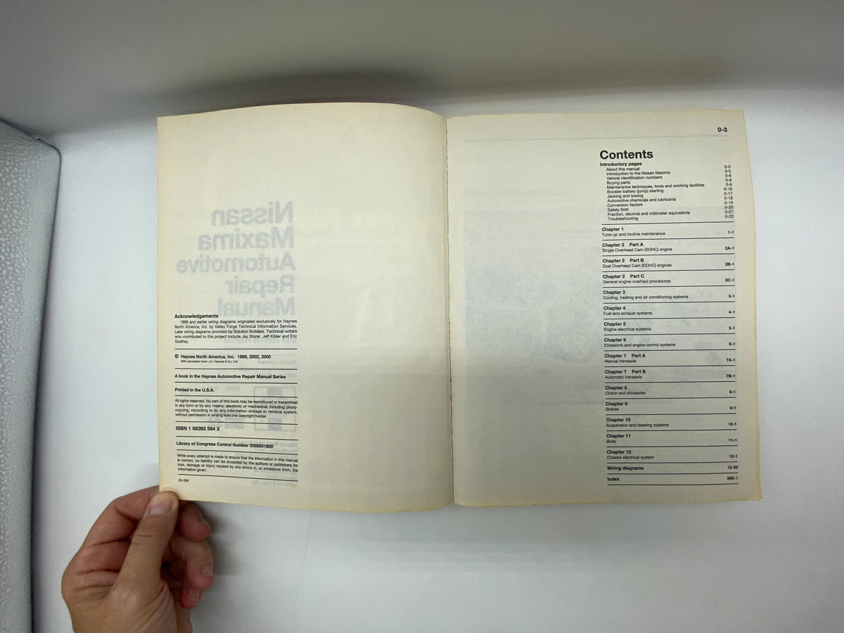 Haynes Repair Manual Nissan Maxima 1994 thru 2004, Based on a Complete tear down and rebuild, Haynes Nissan Manual, Haynes Maxima Manual