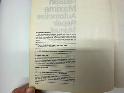 Haynes Repair Manual Nissan Maxima 1994 thru 2004, Based on a Complete tear down and rebuild, Haynes Nissan Manual, Haynes Maxima Manual