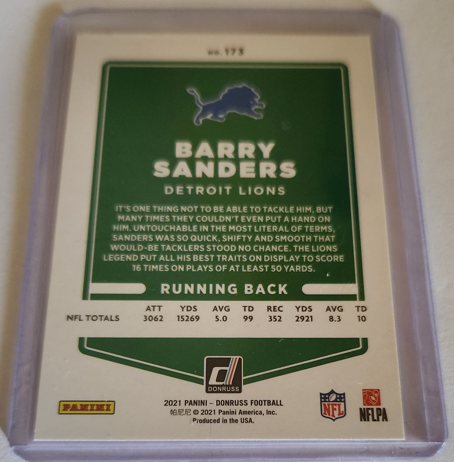 2021 Barry Sanders Donruss # 173 card, 2021 Barry Sanders Panini card, 2021 Barry Sanders card, 2021 Detroit Lions Barry Sanders Card