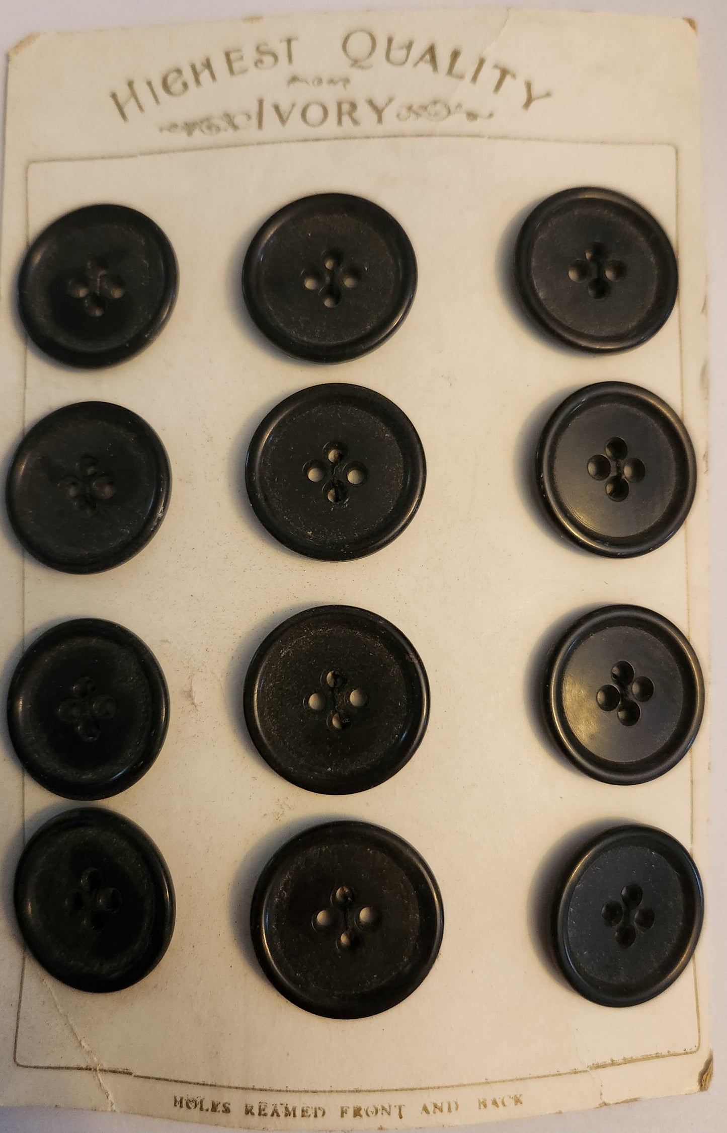 Vintage New Old Stock Highest Quality Brand Card of 12 Black Buttons, Vintage New Old Stock Black Buttons, Vintage Black Clothes Buttons