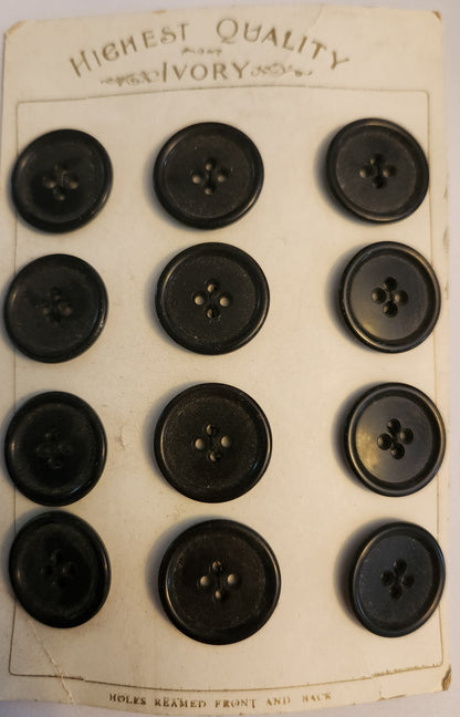 Vintage New Old Stock Highest Quality Brand Card of 12 Black Buttons, Vintage New Old Stock Black Buttons, Vintage Black Clothes Buttons